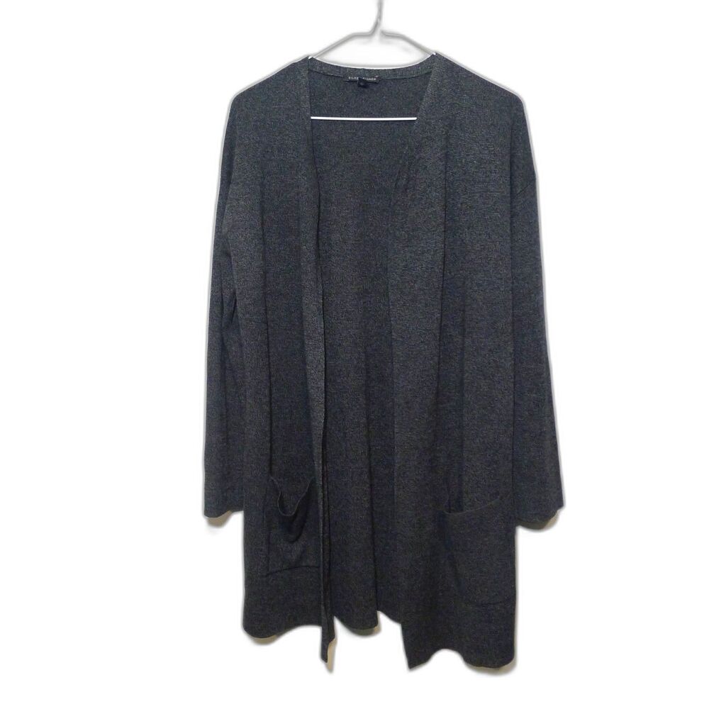 Eileen Fisher Merino Wool Blend Longline Open Front Cardigan - Charcoal Gray S